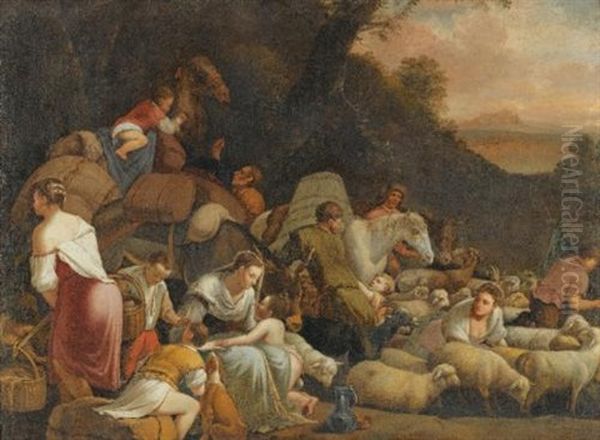 Jacob's Return To The Land Of Canaan Oil Painting by Jacopo dal Ponte Bassano