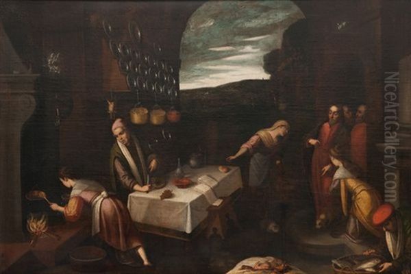 Le Christ Dans La Maison De Marthe, Marie Et Lazare by Jacopo dal Ponte Bassano