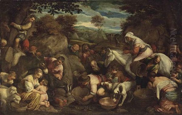 The Israelites Gathering Water From The Rock Oil Painting by Jacopo dal Ponte Bassano