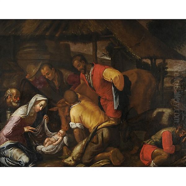 Nascita Di Gesu Oil Painting by Jacopo dal Ponte Bassano