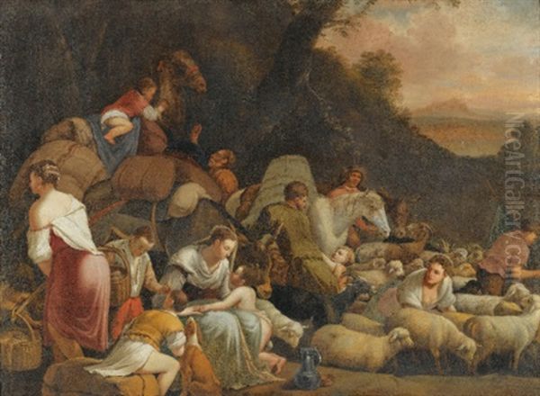 Jacob's Return To The Land Of Canaan Oil Painting by Jacopo dal Ponte Bassano