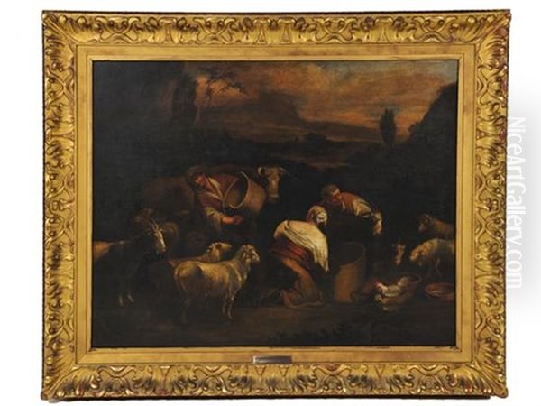 Feeding The Sheep Oil Painting by Jacopo dal Ponte Bassano