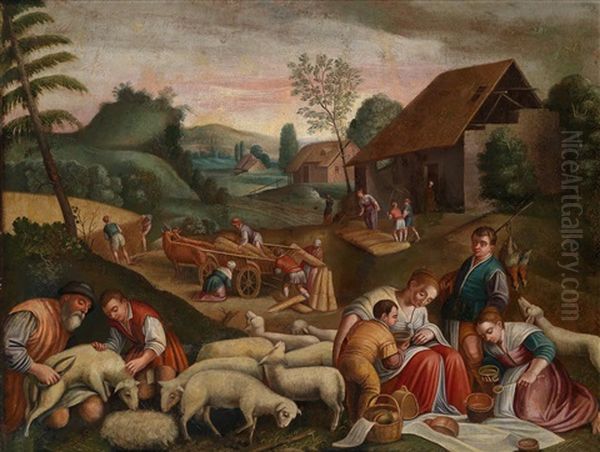 Die Jahreszeiten (+ 3 Others; 4 Works) Oil Painting by Jacopo dal Ponte Bassano