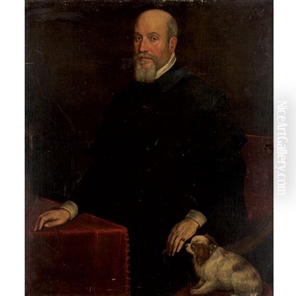 Portrait Of A Gentleman With A Spaniel Oil Painting by Jacopo dal Ponte Bassano