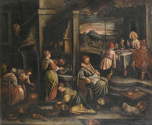 The Supper At Emmaus Oil Painting by Jacopo dal Ponte Bassano