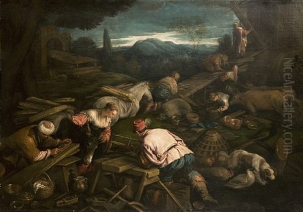 La Costruzione Dell'arca Oil Painting by Jacopo dal Ponte Bassano