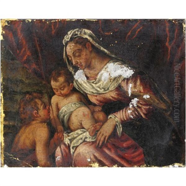 Madonna Col Bambino E San Giovannino Oil Painting by Jacopo dal Ponte Bassano