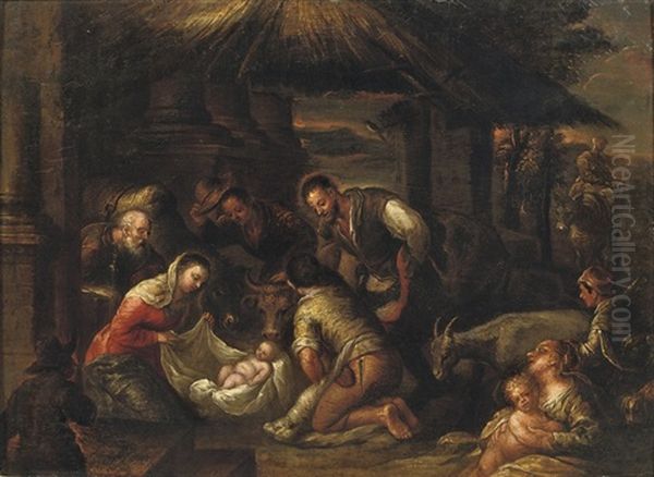 The Adoration Of The Shepherds Oil Painting by Jacopo dal Ponte Bassano