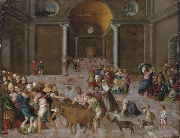 Christ Driving The Tradesmen From The Temple Oil Painting by Jacopo dal Ponte Bassano