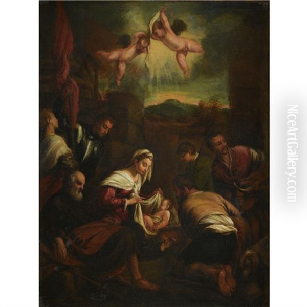 Nativity Oil Painting by Jacopo dal Ponte Bassano