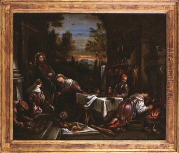 Jesus Chez Marthe Et Marie Oil Painting by Jacopo dal Ponte Bassano