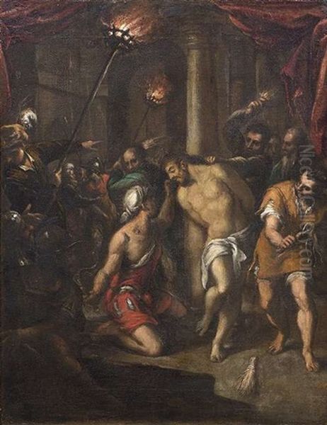 Geiselung Christi. Nachtliche Kerkerszene Oil Painting by Jacopo dal Ponte Bassano