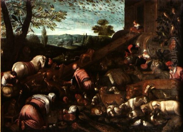 Les Animaux Entrant Dans L'arche De Noe Oil Painting by Jacopo dal Ponte Bassano