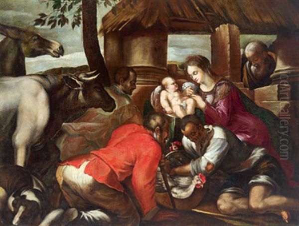 Die Anbetung Der Konige Oil Painting by Jacopo dal Ponte Bassano