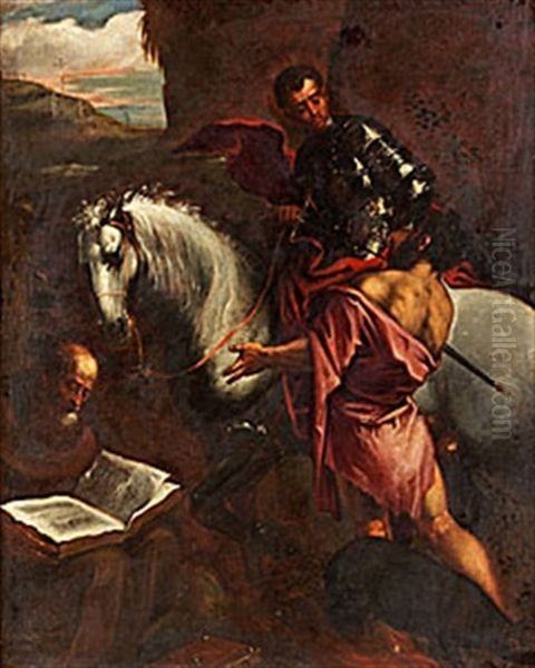 St. Martin Och Tiggaren Oil Painting by Jacopo dal Ponte Bassano