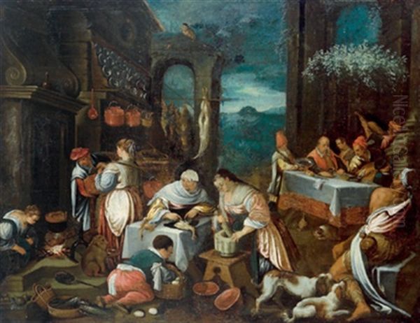 Il Ricco Epulone E Lazzaro Oil Painting by Jacopo dal Ponte Bassano