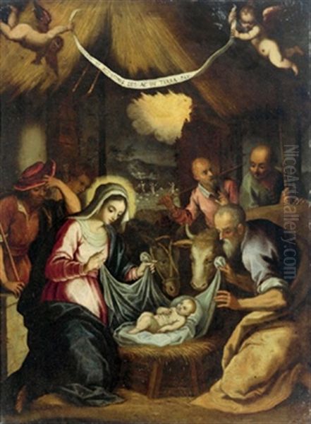 L'adorazione Dei Pastori Oil Painting by Jacopo dal Ponte Bassano