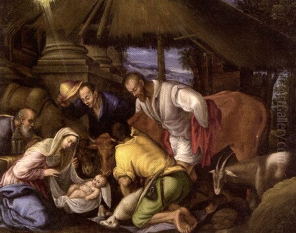 L'adoration Des Bergers Oil Painting by Jacopo dal Ponte Bassano