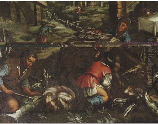 Peasants Cutting And Gathering Wood, An Allegory Of Winter Oil Painting by Jacopo dal Ponte Bassano