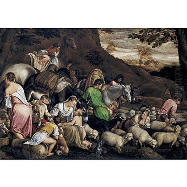 Jacob's Journey (collab. W/francesco Bassano) Oil Painting by Jacopo dal Ponte Bassano