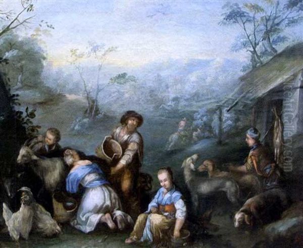 La Traite Des Chevres Oil Painting by Jacopo dal Ponte Bassano