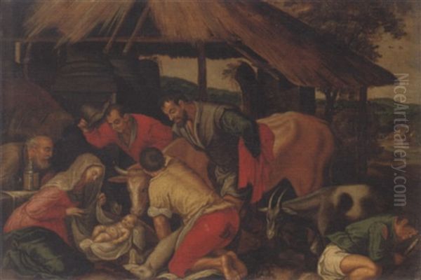 The Adoration Of The Shepherds Oil Painting by Jacopo dal Ponte Bassano