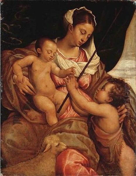 The Madonna And Child With The Infant Saint John The Baptist Oil Painting by Jacopo dal Ponte Bassano