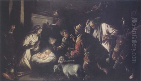 L'adoration Des Bergers Oil Painting by Jacopo dal Ponte Bassano