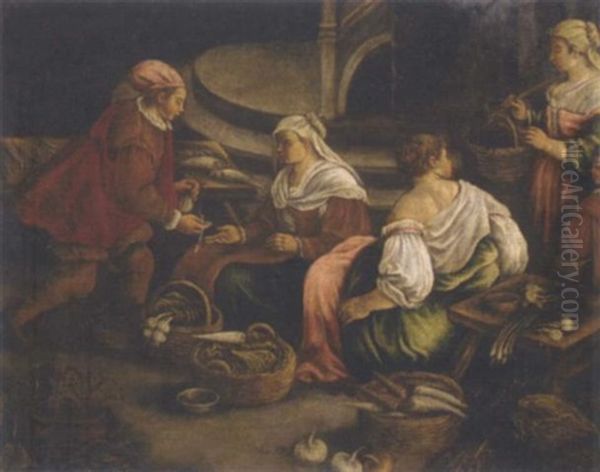 Vegetable Sellers Oil Painting by Jacopo dal Ponte Bassano