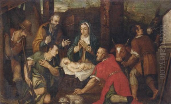 The Adoration Of The Shepherds Oil Painting by Jacopo dal Ponte Bassano