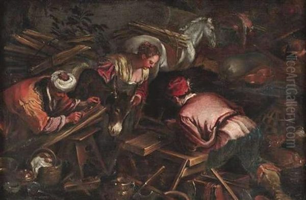 Zimmerleute Bei Der Arbeit Oil Painting by Jacopo dal Ponte Bassano