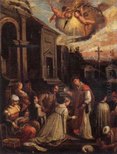 Battesimo Di Santa Lucilla Oil Painting by Jacopo dal Ponte Bassano