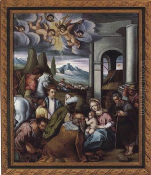 Die Anbetung Der Konige Oil Painting by Jacopo dal Ponte Bassano