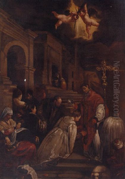 The Baptism Of Saint Ludmilla Oil Painting by Jacopo dal Ponte Bassano