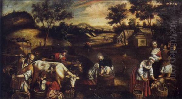 Les Vendanges Oil Painting by Jacopo dal Ponte Bassano