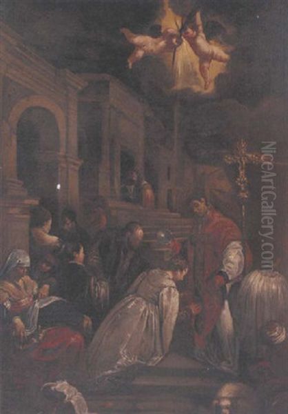 The Baptism Of Saint Ludmilla Oil Painting by Jacopo dal Ponte Bassano