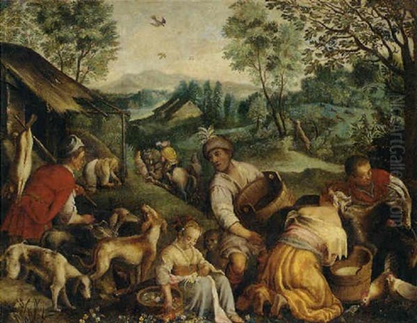 Country Pursuits Oil Painting by Jacopo dal Ponte Bassano