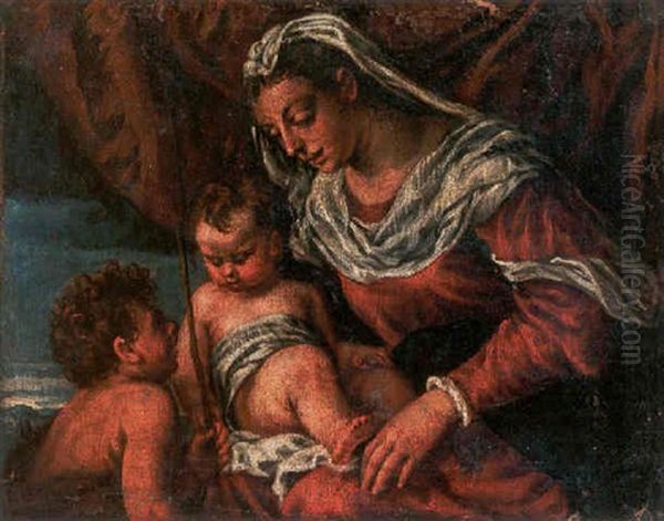 The Madonna And Child With The Infant St. John Oil Painting by Jacopo dal Ponte Bassano