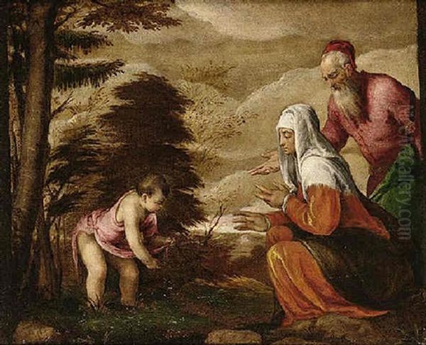 The Infant Saint John The Baptist Taking Leave Of His Parents Oil Painting by Jacopo dal Ponte Bassano