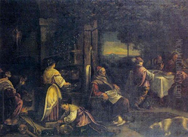 Le Repas Chez Les Pelerins D'emmaus Oil Painting by Jacopo dal Ponte Bassano