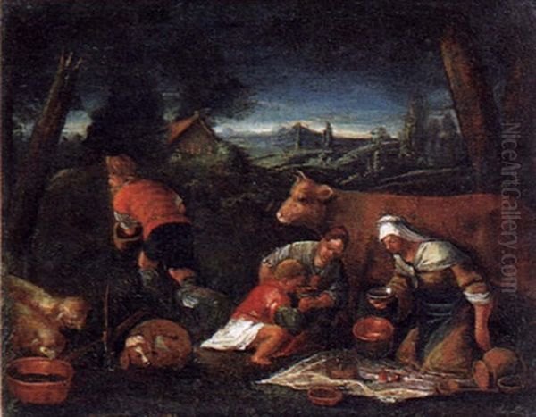 Hirten In Einer Landschaft Beim Mahl Oil Painting by Jacopo dal Ponte Bassano