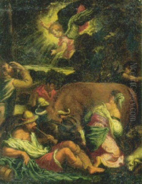 Die Verkundingung An Die Hirten Oil Painting by Jacopo dal Ponte Bassano