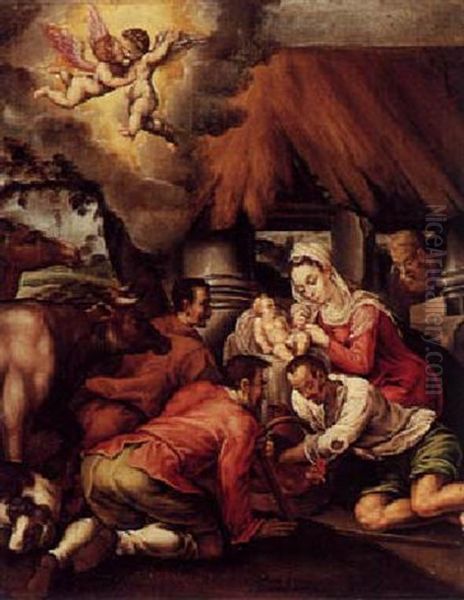 The Adoration Of The Shepherds Oil Painting by Jacopo dal Ponte Bassano