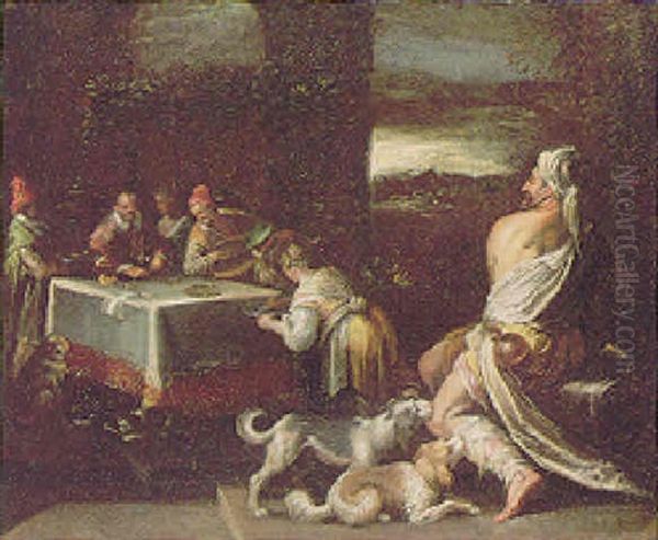 The Parable Of Dives And Lazarus Oil Painting by Jacopo dal Ponte Bassano