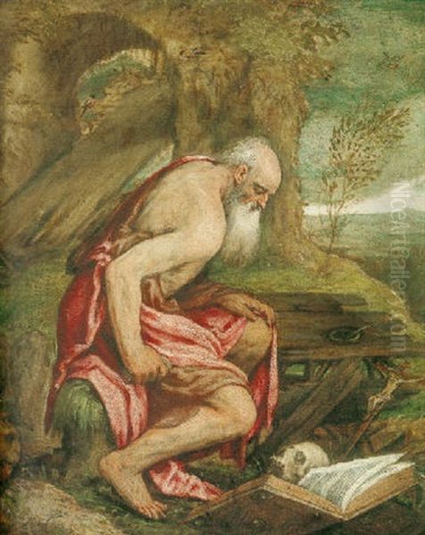 Saint Jerome In The Wilderness Oil Painting by Jacopo dal Ponte Bassano