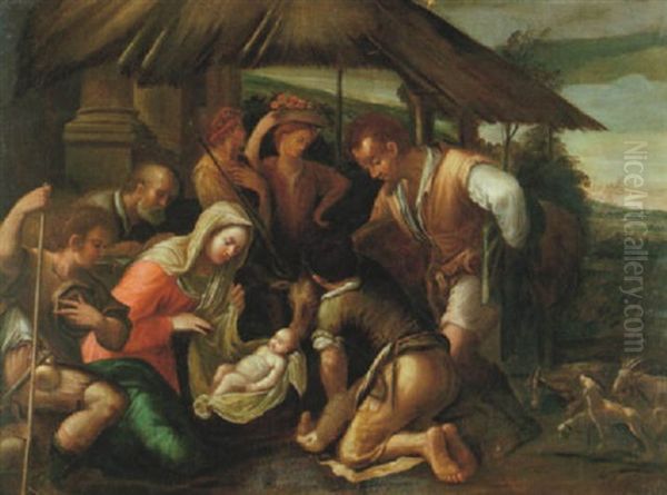 Herdarnas Tillbedjan Oil Painting by Jacopo dal Ponte Bassano