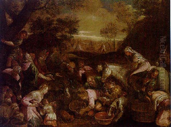 Moses Striking The Rock Oil Painting by Jacopo dal Ponte Bassano