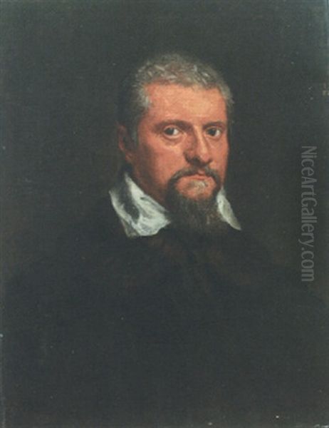 Portrai Of A Bearded Man, Head And Shoulders Wearing A Black Coat by Jacopo dal Ponte Bassano