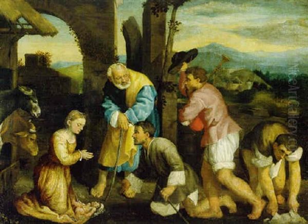 The Adoration Of The Shepherds Oil Painting by Jacopo dal Ponte Bassano