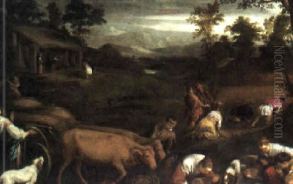 Ruth And Boaz Oil Painting by Jacopo dal Ponte Bassano